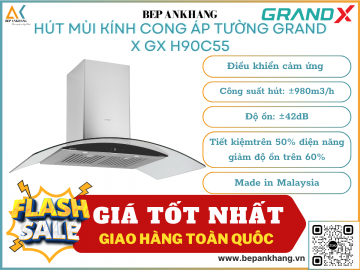 Hút mùi áp tường kính cong Grand X GX H90C55 - Made in Malaysia
